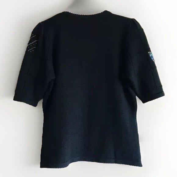 Susan Bristol Vintage Hand Embroidered Bead Wool Top Womens Size Small Black - Picture 2 of 9